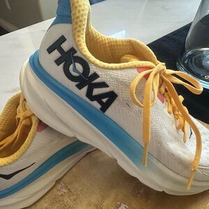 Hoka White, Yellow & Blue Performance Running Shoes